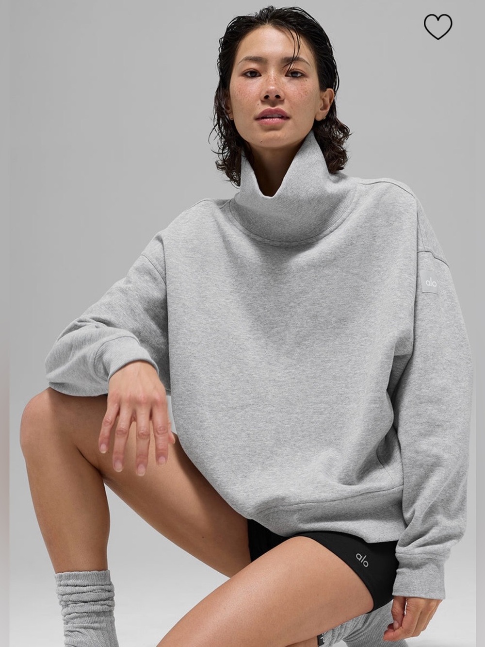 Alo Yoga NWT Hazy Mock Neck Pullover Sweatshirt Pockets Athletic Heather Grey S